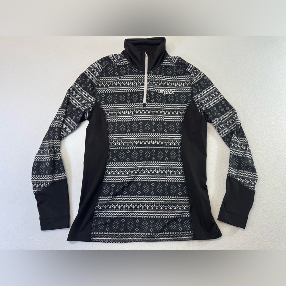 Women's M Black white Gray Long Sleeve performance Top base layer *some pilling